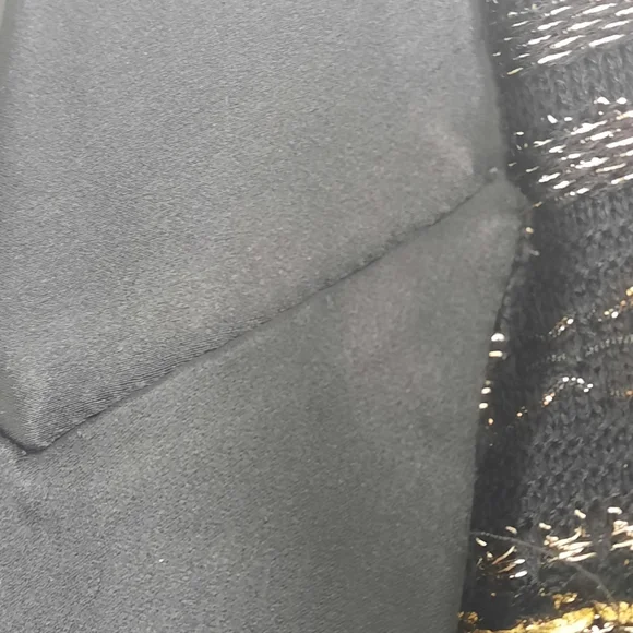 ST JOHN Metallic Knit Jacket Satin Lapels Black Gold Silver 4 S - Picture 11 of 14